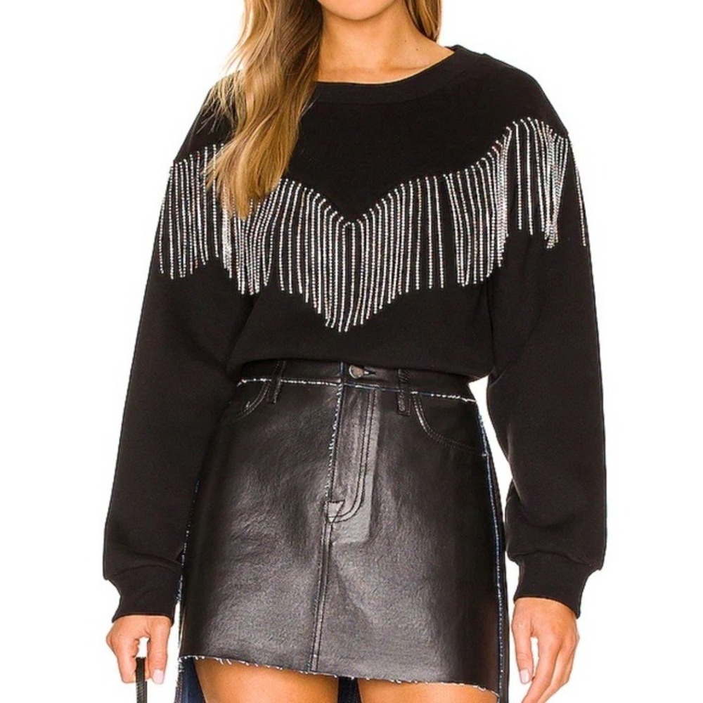 ALL SAINTS Jaine Tassel Sweatshirt Women's Size Small Black Western Cowboy